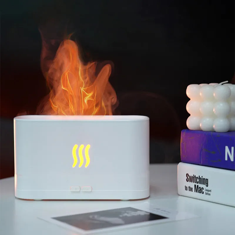 Flame humidifier in white color with realistic led flame effect and relaxing mist for cozy room ambiance (Color: White)