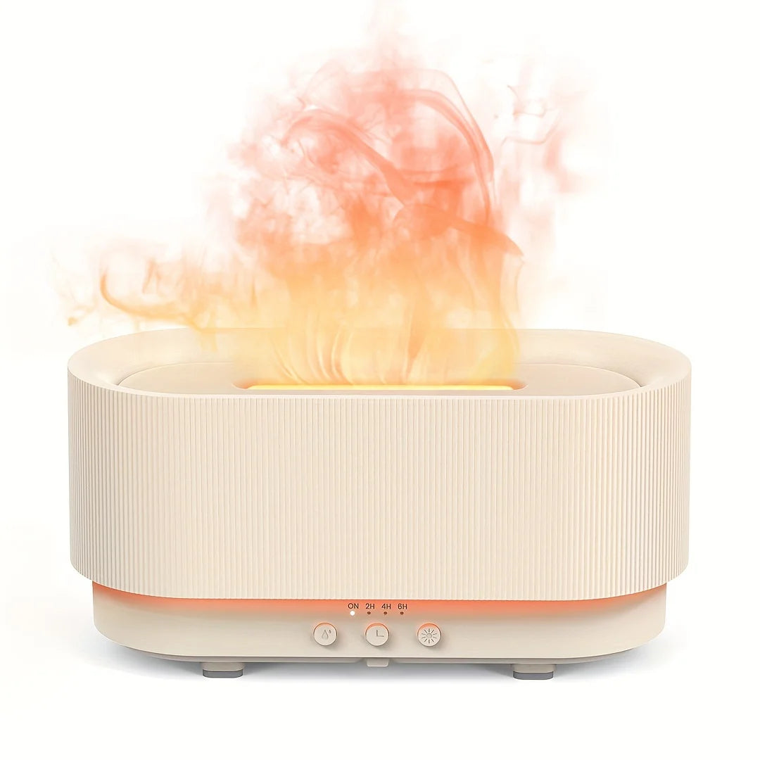 Flame mist humidifier in beige color with ambient led lighting ultrasonic diffusion and quiet operation for relaxation (Color: Beige)