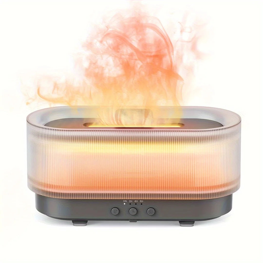 Flame mist humidifier in black color with ambient led lighting ultrasonic diffusion and quiet operation for relaxation (Color: Black)