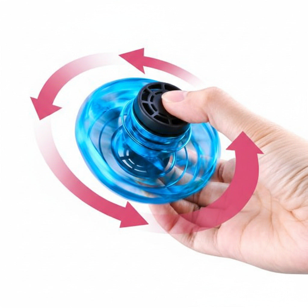 Interactive flying boomerang spinner toy with stunt tricks and hand controlled motion depiction of spinning