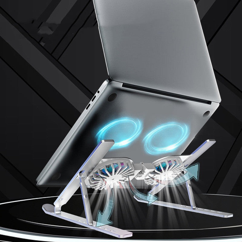 Foldable aluminum laptop stand with cooling design and portable structure alternate depiction of cooling effect