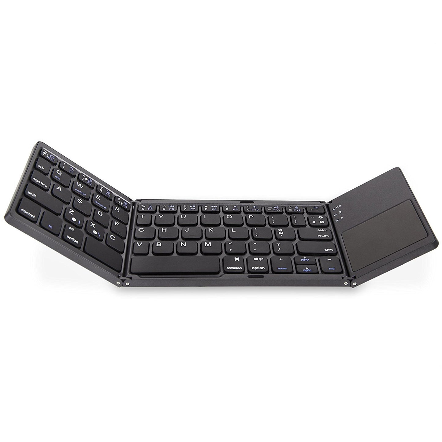 Foldable bluetooth keyboard in black color with touchpad and portable aluminum design for tablets phones and laptops (Color: Black)