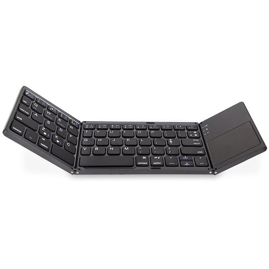 Foldable bluetooth keyboard in black color with touchpad and portable aluminum design for tablets phones and laptops (Color: Black)