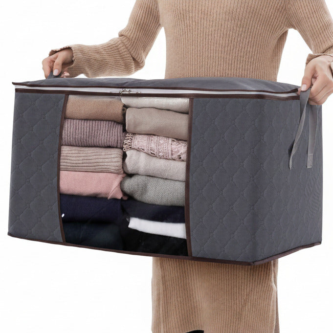 Foldable high capacity storage bags 3 pack with reinforced handles transparent windows and large organization space model shot