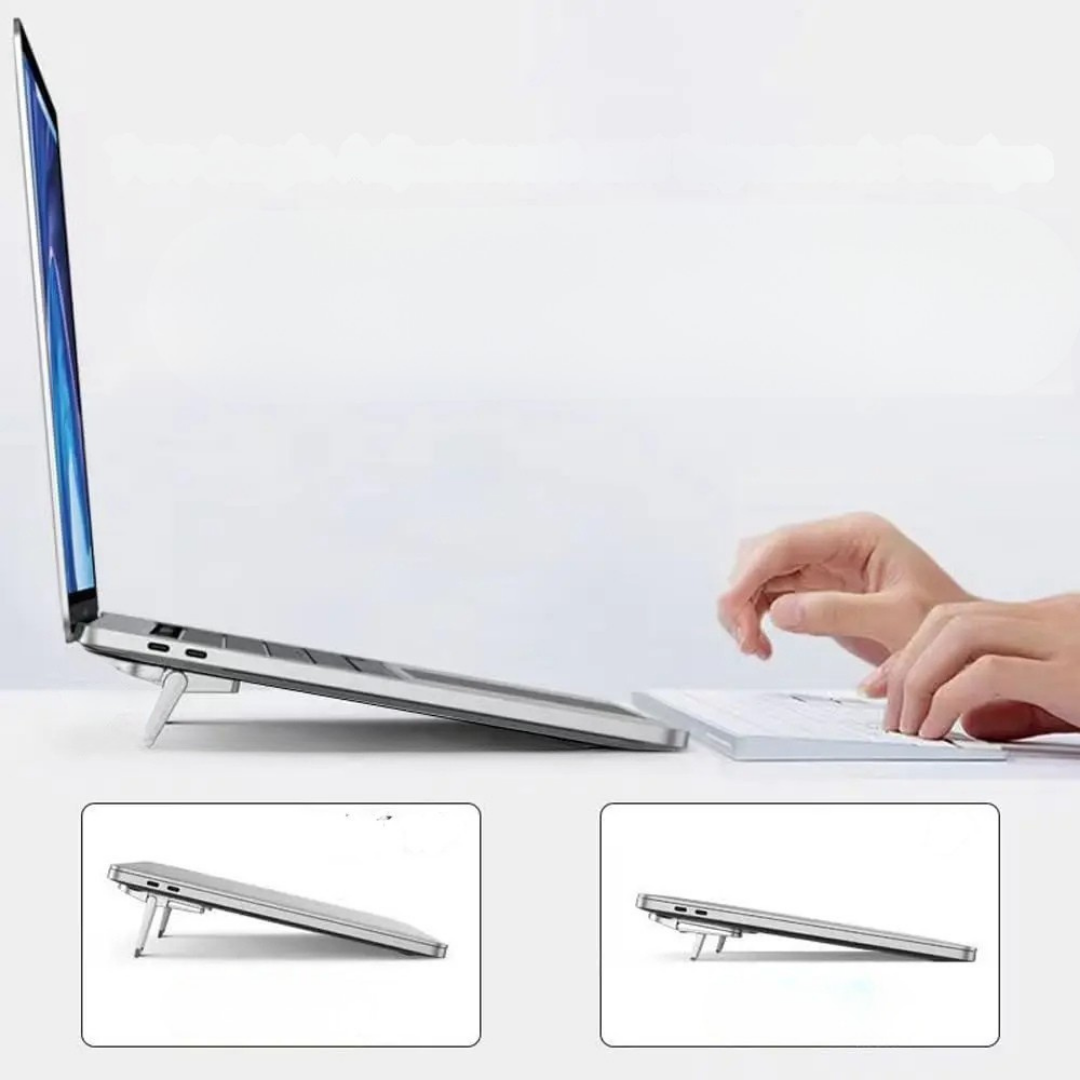 Foldable laptop stand 2 pack with adjustable angles for ergonomic viewing and cooling depiction af adjustable height