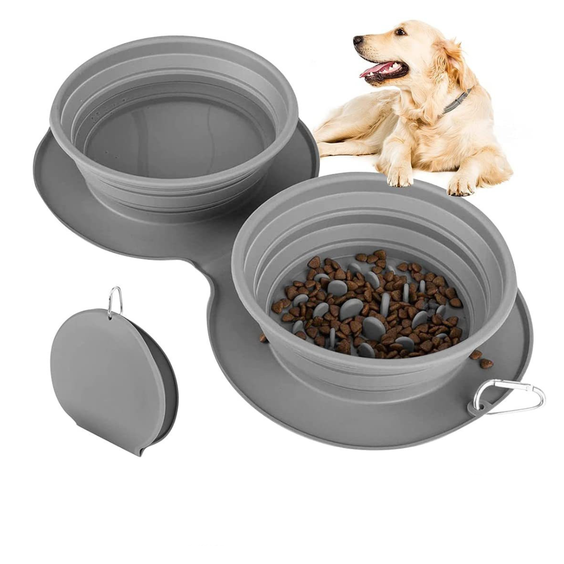 Foldable slow feed pet bowl made of silicone for travel and healthy eating