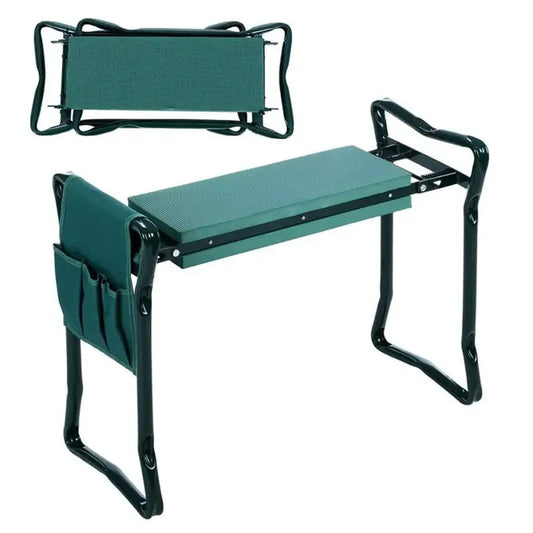 Folding garden kneeler and seat with padded cushion and tool organizer product shot