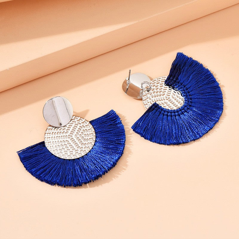 Fringe tassel earrings in blue color with lightweight layered design for everyday wear or special occasions (Color: Blue)