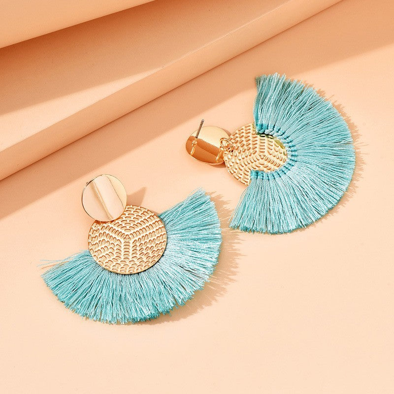 Fringe tassel earrings in light blue color with lightweight layered design for everyday wear or special occasions (Color: Light Blue)