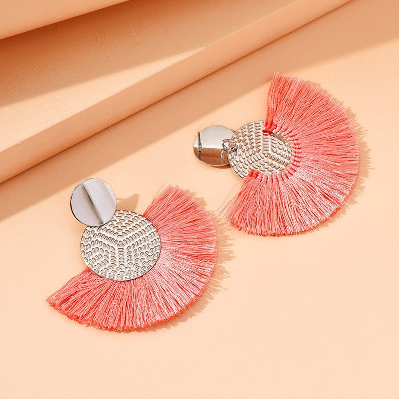 Fringe tassel earrings in pink color with lightweight layered design for everyday wear or special occasions (Color: Pink)