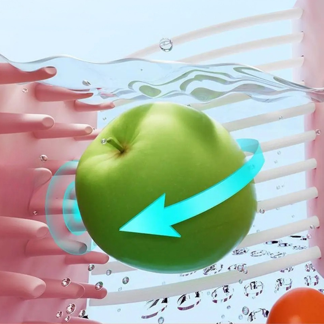 Fruit cleaner spinner for washing grapes blueberries and small fruits with spinning vortex cleaning depiction of cleaning an apple