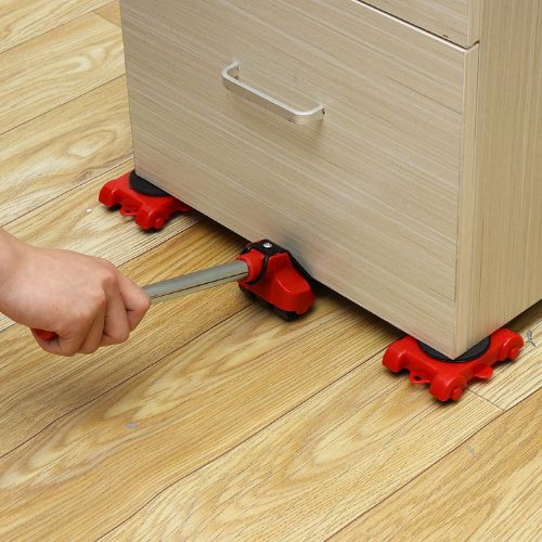 Furniture lifter and mover set with sliding wheels for moving heavy appliances and furniture easily depiction of use