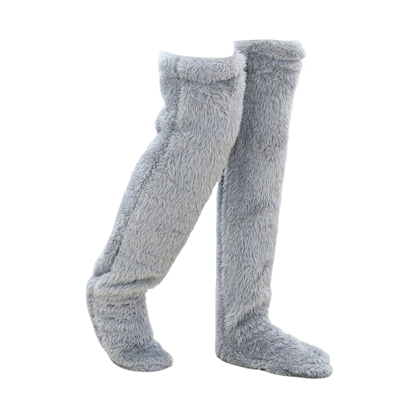 Fuzzy leg warmer socks in gray color with soft plush fabric for warmth and comfort in cold weather (Color: Gray)