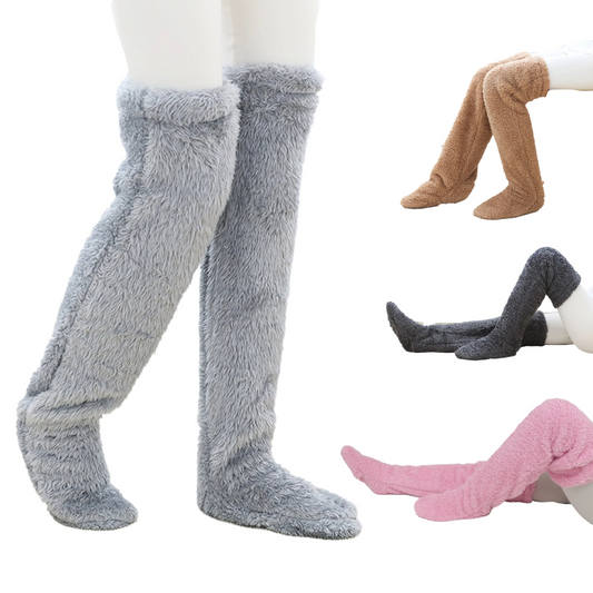 Fuzzy leg warmer socks with soft plush fabric for warmth and comfort in cold weather