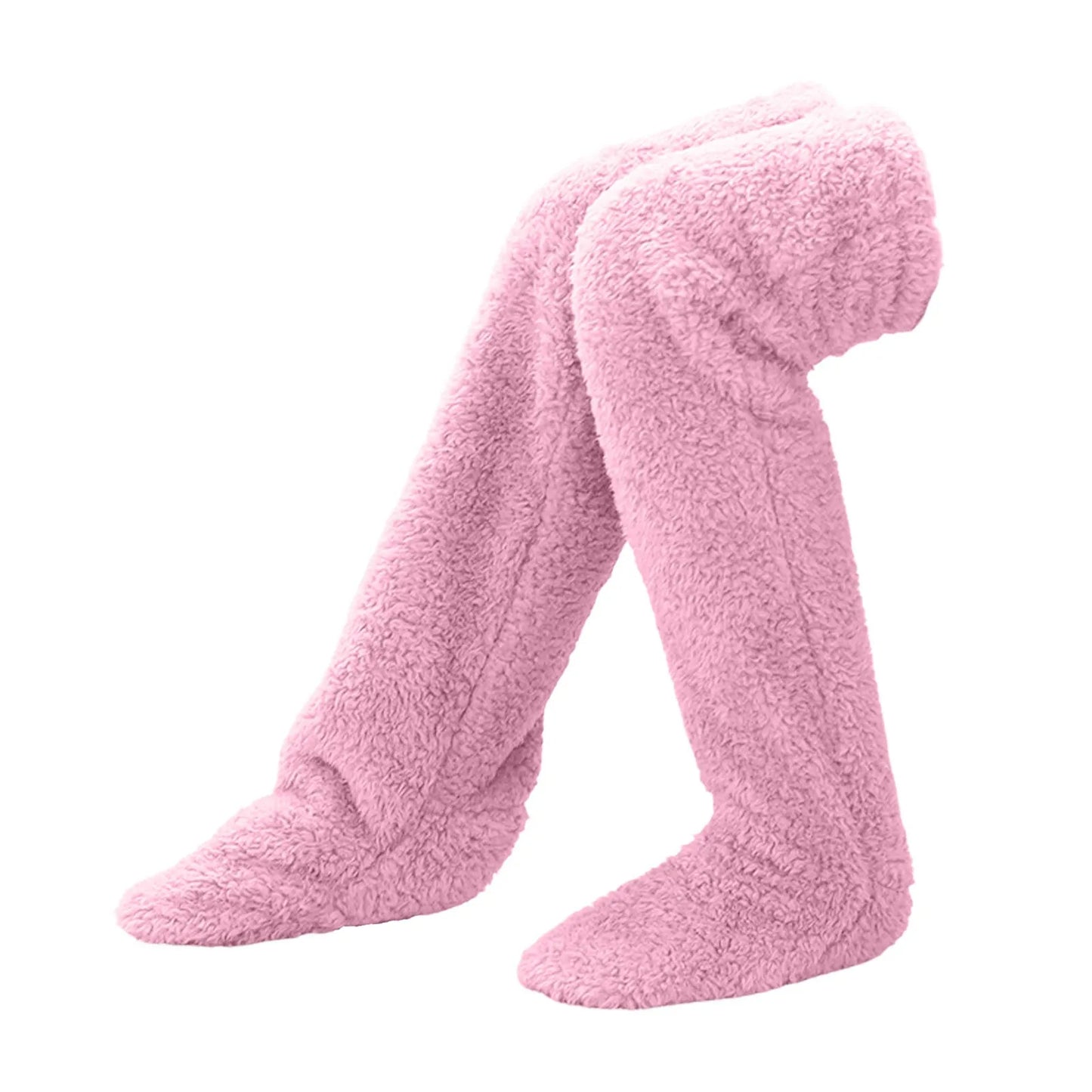 Fuzzy leg warmer socks in pink color with soft plush fabric for warmth and comfort in cold weather (Color: Pink)