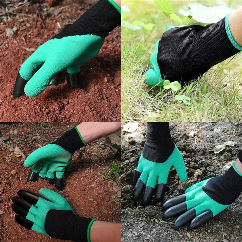 Gardening gloves with claws for digging planting and protecting hands depiction of use cases