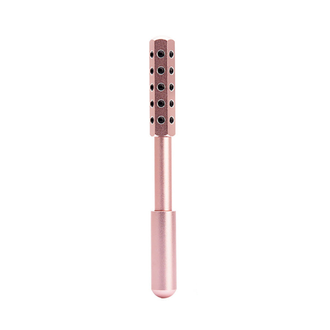 Germanium facial roller massage tool in pink color for improving skin tone and reducing puffiness (Color: Pink)