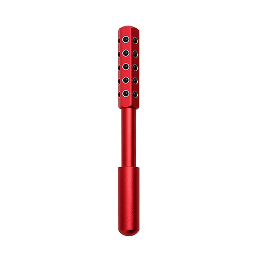 Germanium facial roller massage tool in red color for improving skin tone and reducing puffiness (Color: Red)
