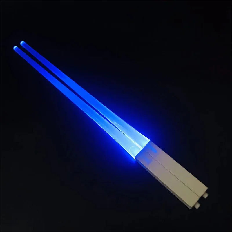Glowing chopsticks in blue color with led light colors reusable bpa free for fun dining (Color: Blue)