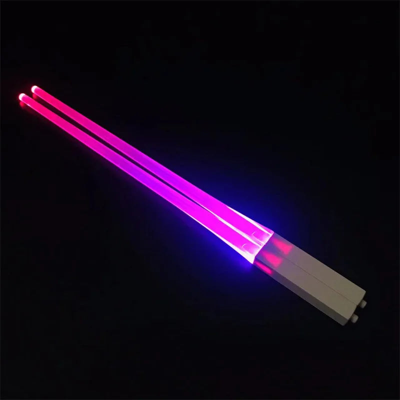 Glowing chopsticks in pink color with led light colors reusable bpa free for fun dining (Color: Pink)
