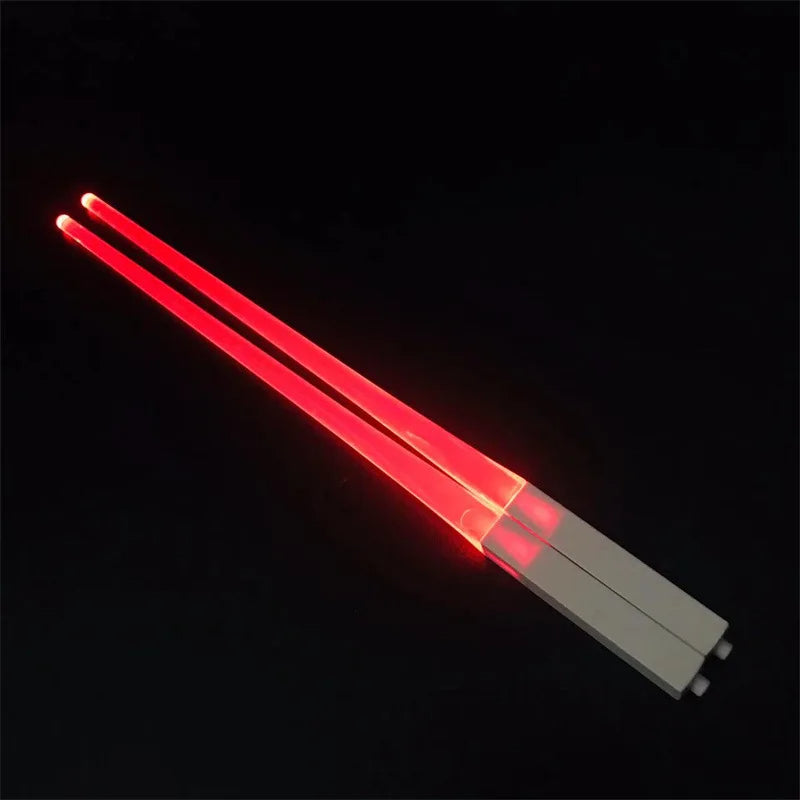 Glowing chopsticks in red color with led light colors reusable bpa free for fun dining (Color: Red)