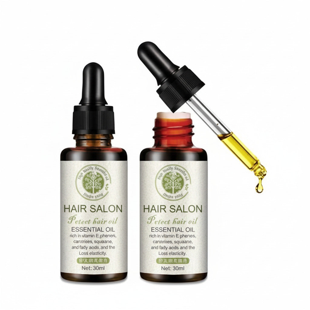 Hair care essential oil designed to nourish hair and add moisture and shine depiction of use