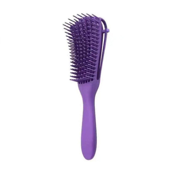 Hair detangling brush in purple color with flexible two-tiered teeth for smooth, knot-free hair on wet or dry use (Color: Purple)