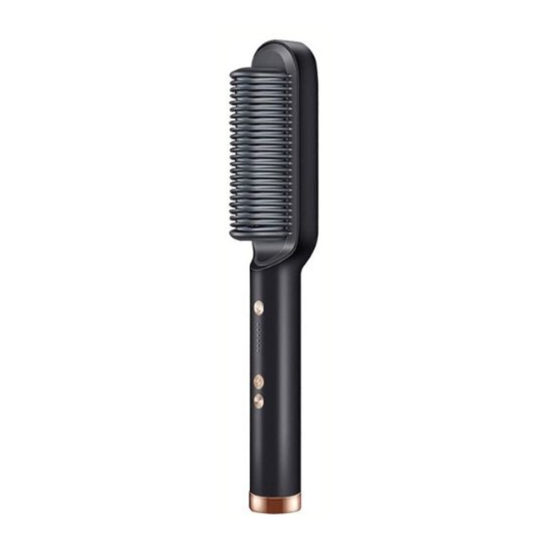 Hair straightening brush in black color with fast heating ionic technology and frizz reducing styling design (Color: Black)