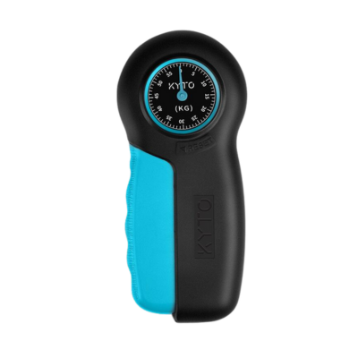 Hand grip strength dynamometer with analog pointer gauge used to measure grip force and hand strength in Blue color (Color: Blue)