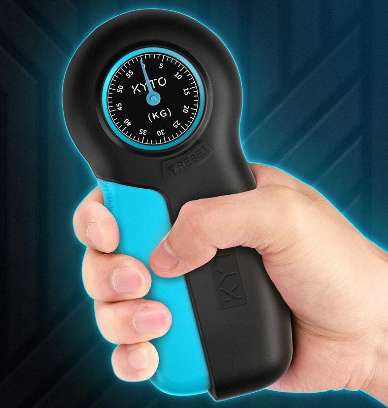Hand grip strength dynamometer with analog pointer gauge used to measure grip force and hand strength stylish depiction
