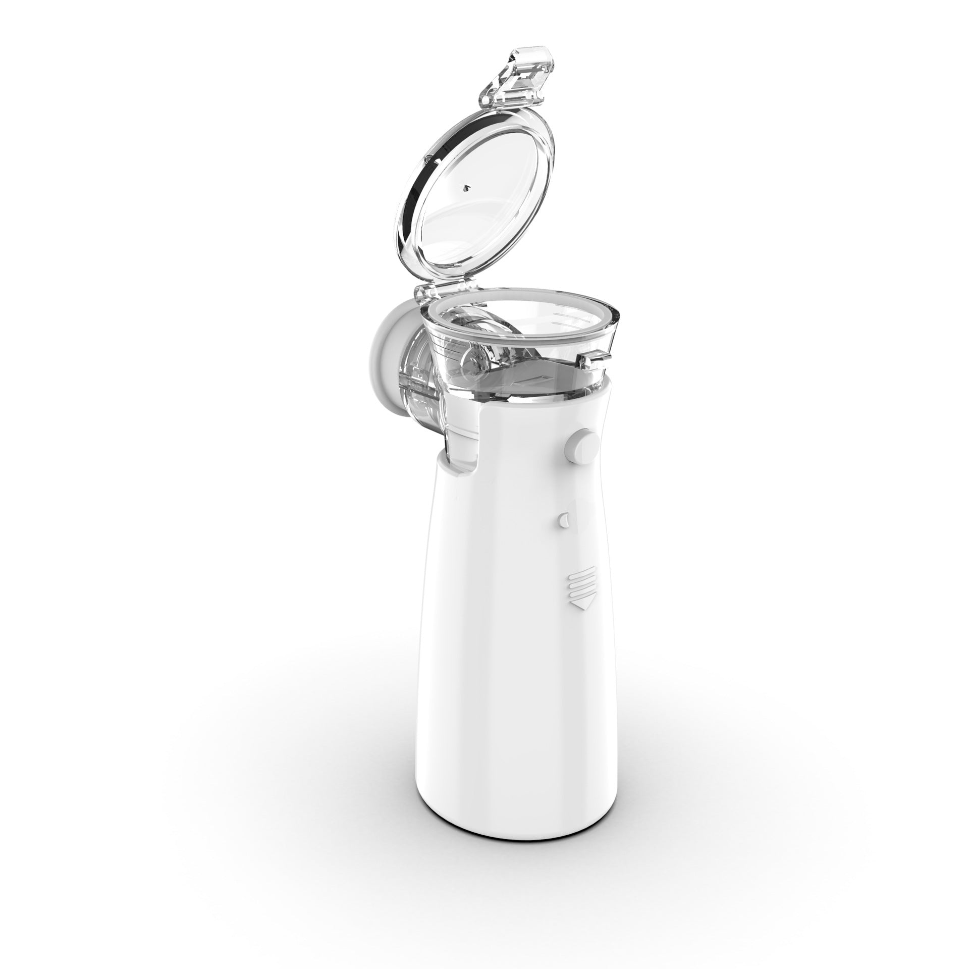 Handheld nebulizer with portable fine mist vapor therapy design for respiratory wellness support depiction of easy filling