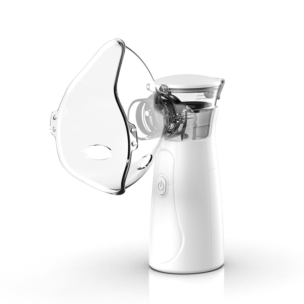 Handheld nebulizer with portable fine mist vapor therapy design for respiratory wellness support mask product shot