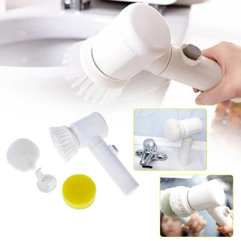 Handheld spin scrubber with interchangeable brush heads for bathroom kitchen and surface cleaning
