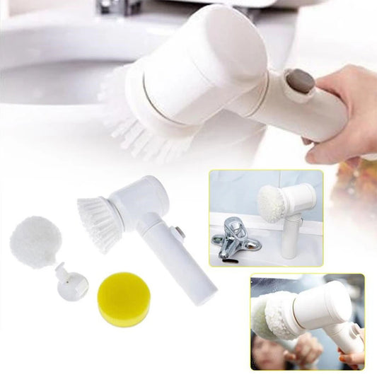 Handheld spin scrubber with interchangeable brush heads for bathroom kitchen and surface cleaning