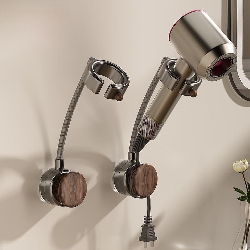 Hands free hair dryer holder with stable adjustable design for easier hair styling and beauty station organization