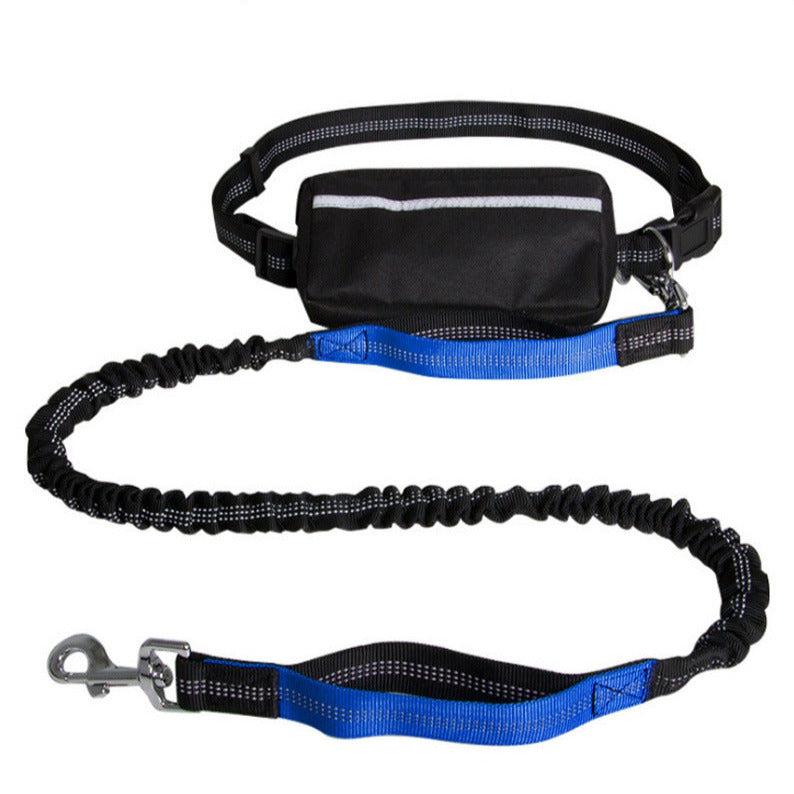 Hands-free retractable and reflective dog leash in blue color for walking and running with a dog or a pet (Color: Blue)