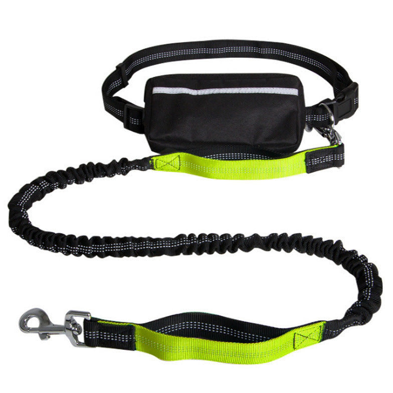 Hands-free retractable and reflective dog leash in green color for walking and running with a dog or a pet (Color: Green)