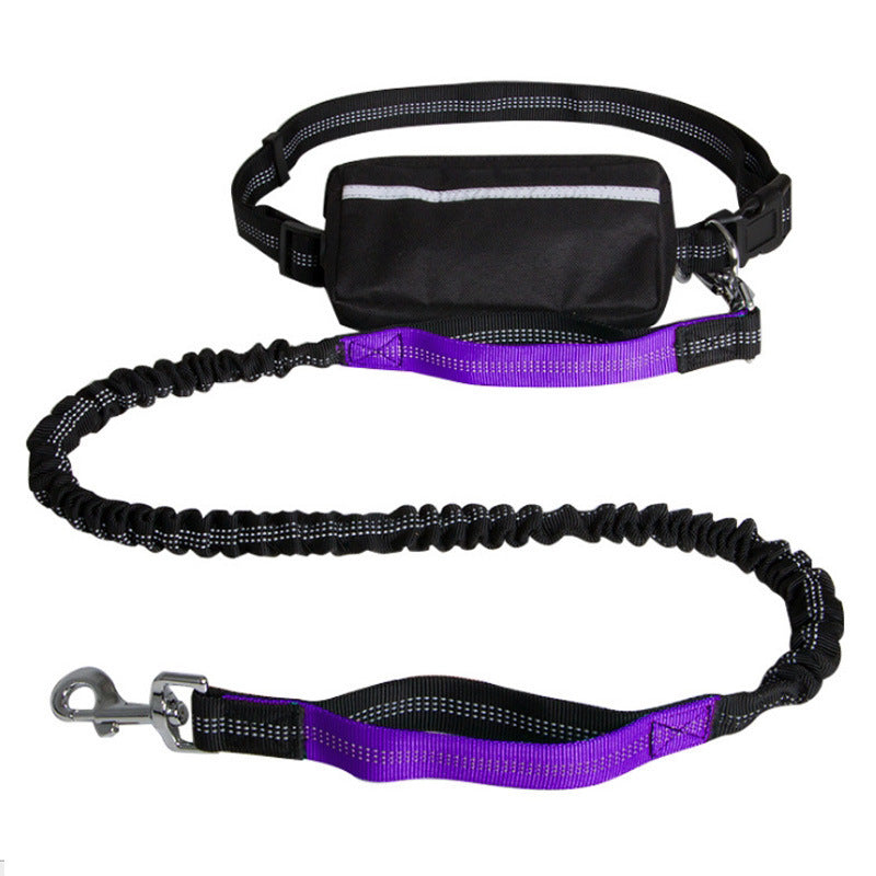 Hands-free retractable and reflective dog leash in purple color for walking and running with a dog or a pet (Color: Purple)