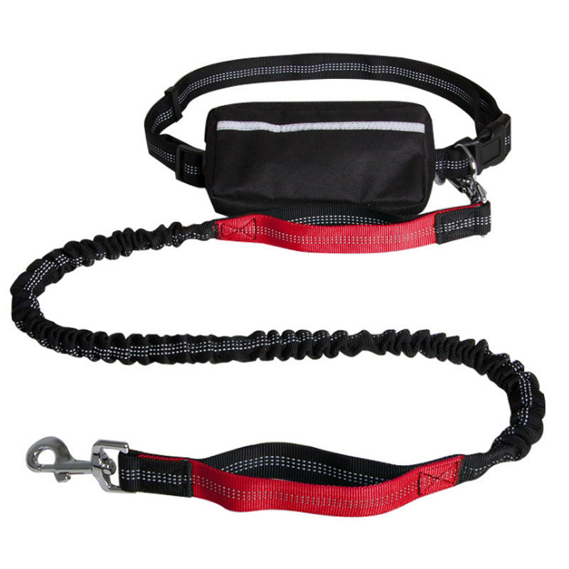 Hands-free retractable and reflective dog leash in red color for walking and running with a dog or a pet (Color: Red)