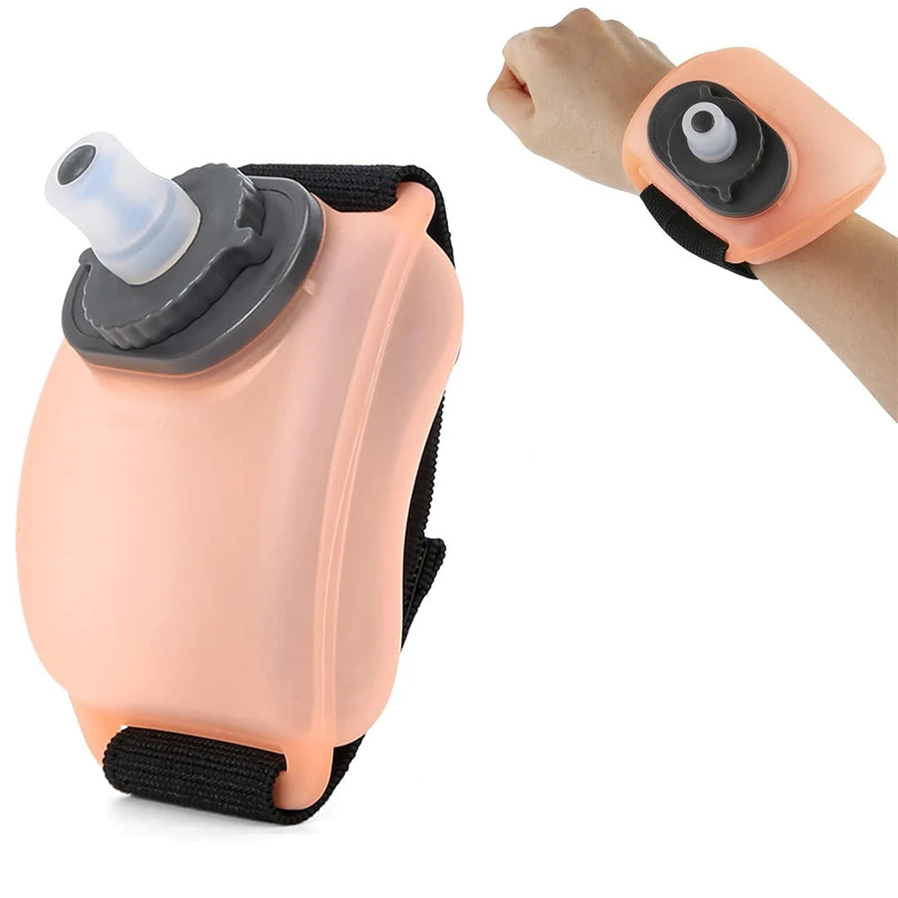 Hands free wrist water bottle in orange color with adjustable strap for sports running hiking and outdoor hydration (Color: Orange)