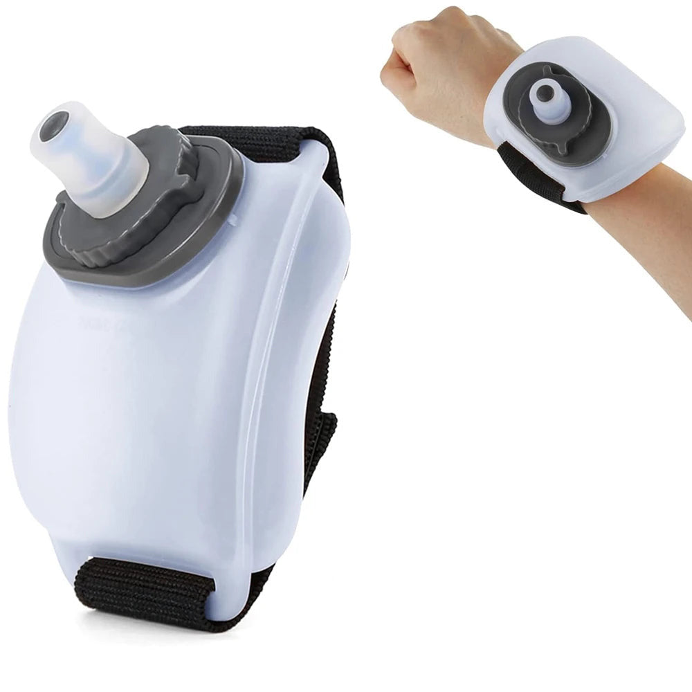 Hands free wrist water bottle in white color with adjustable strap for sports running hiking and outdoor hydration (Color: White)