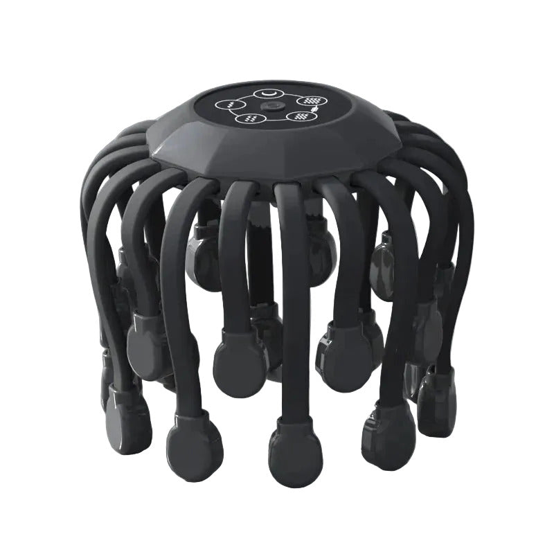 Head massager in black color designed for tension relief and relaxation (Color: Black)
