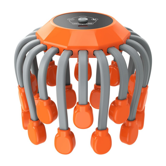 Head massager in orange color designed for tension relief and relaxation (Color: Orange)