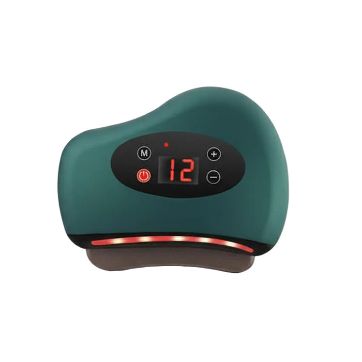 Heated gua sha massager in green color for face and body with vibration and temperature control (Color: Green)