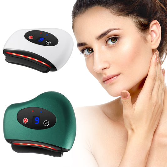 Heated gua sha massager for face and body with vibration and temperature control model shot