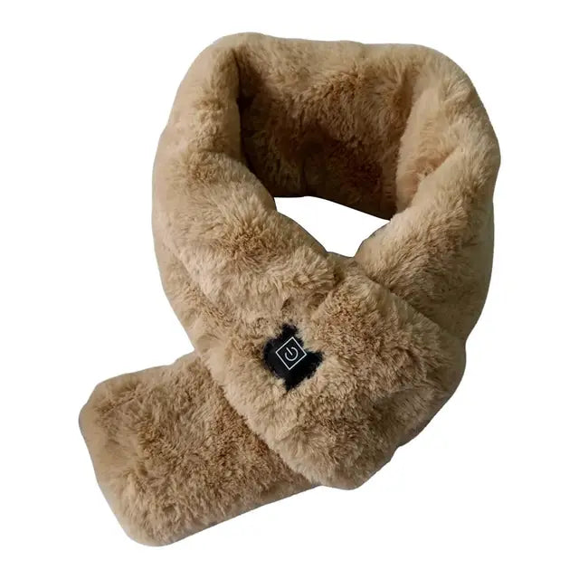 Electric heated scarf in brown color rechargeable winter neck warmer for outdoor cold weather use (Color: Brown)