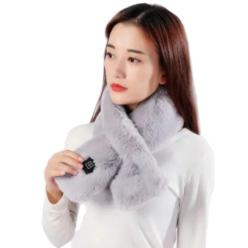 Electric heated scarf rechargeable winter neck warmer for outdoor cold weather use model shot