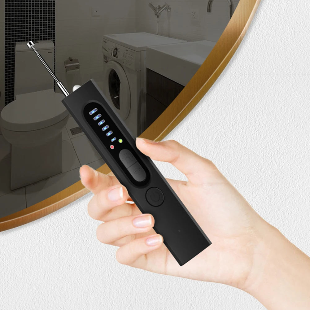 Portable hidden camera and gps detector with infrared and signal detection product shot depiction of use