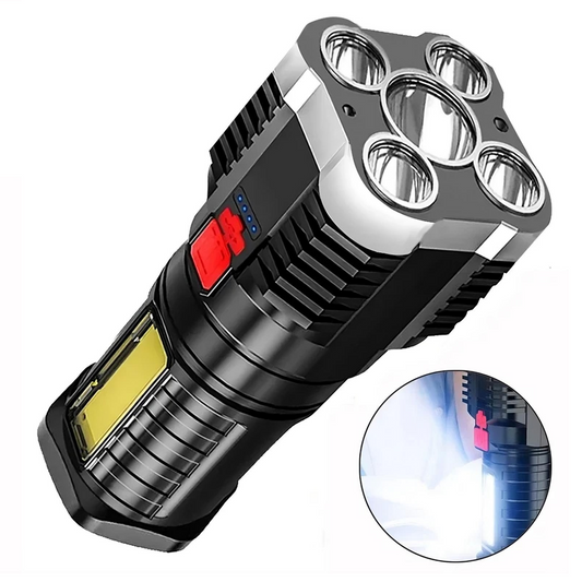 High power led flashlight with long range beam rechargeable design and multiple lighting modes