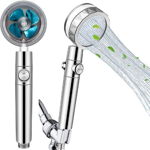 High pressure propeller shower head with optimized water flow design for a powerful shower experience